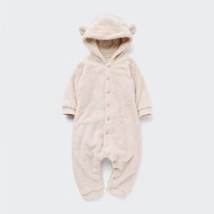 Beige Baby Uniqlo Fluffy Yarn Fleece One-Pieces | USA FHOCV-3825