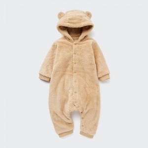 Beige Baby Uniqlo Fluffy Yarn Fleece One-Pieces | USA UKDRA-3874