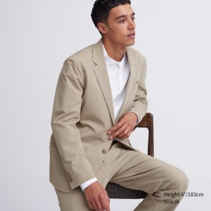 Beige Men Uniqlo Airsense (Cotton Like) (Ultra Light) Jackets | USA DYICR-5792