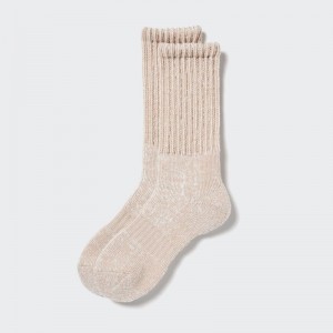 Beige Men Uniqlo Heattech Soft Pile Ribbed Socks | USA ZPCIS-0798