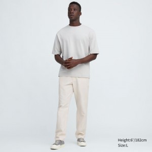 Beige Men Uniqlo Linen Blend Relaxed Pants | USA TQVXK-3452