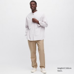 Beige Men Uniqlo Linen Blend Relaxed Pants | USA RDFQL-4251