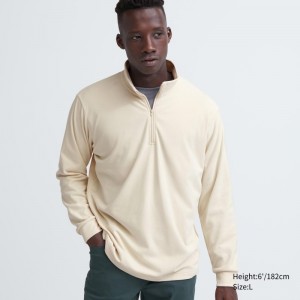 Beige Men Uniqlo Smooth Fleece Half-zip T Shirts | USA RJAVG-2976