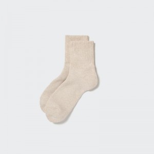 Beige Men Uniqlo Soft Pile Half Socks | USA NLVDB-2748