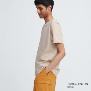 Beige Men Uniqlo Supima® Cotton Crew Neck Short-sleeve T Shirts | USA YPLMC-6407