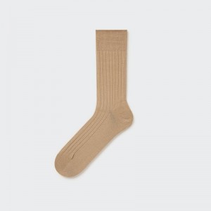 Beige Men Uniqlo Supima® Cotton Wide Ribbed Socks | USA KHDAV-2304