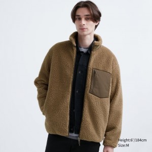 Beige Men Uniqlo Windproof Outer Fleece Jackets | USA FYHPG-6294