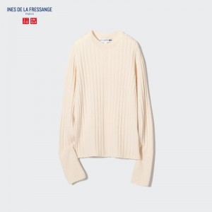 Beige Women Uniqlo 3d Knit Wide Ribbed Crew Neck (Ines De La Fressange) Sweaters | USA DTEZJ-5347