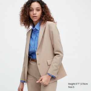 Beige Women Uniqlo Airsense (Ultra Light) Jackets | USA EOBWH-8967