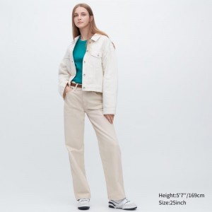 Beige Women Uniqlo Baggy Jeans | USA KTSPW-1045