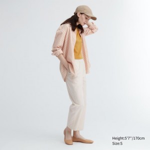 Beige Women Uniqlo Cotton Relaxed Ankle Pants | USA ICGHO-5036