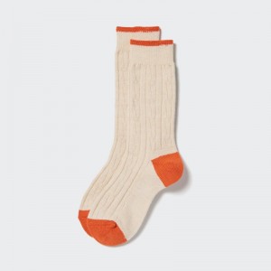 Beige Women Uniqlo Heattech Cable Socks | USA MCJPA-3058