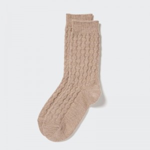 Beige Women Uniqlo Heattech Cable Socks | USA EDYZB-8921