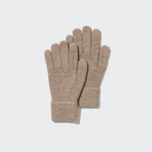 Beige Women Uniqlo Heattech Knitted Gloves | USA MOKSC-2910