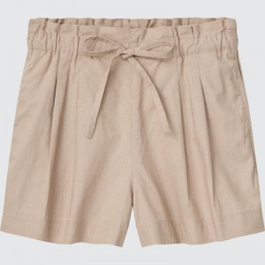 Beige Women Uniqlo Linen-cotton Shorts | USA ZVGOK-3826