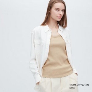 Beige Women Uniqlo Ribbed Tank Tops | USA NTWIA-7618