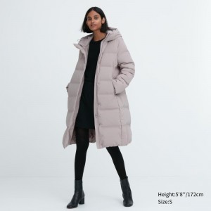 Beige Women Uniqlo Seamless Down Long Coats | USA VDEPW-6403