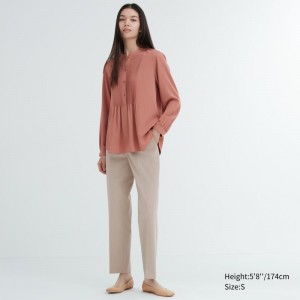 Beige Women Uniqlo Smart Ankle (2-way Stretch, Tall) Pants | USA JYTMW-9580