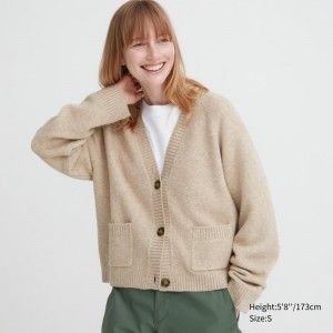 Beige Women Uniqlo Souffle Yarn Short Cardigan | USA LABMP-2163