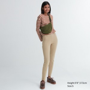 Beige Women Uniqlo Ultra Stretch Leggings Pants | USA DIWVY-7802