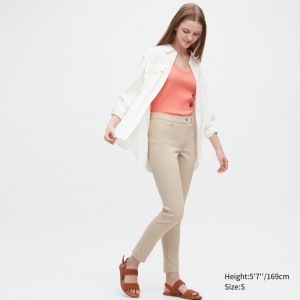 Beige Women Uniqlo Ultra Stretch Leggings Pants | USA FWZDA-1973