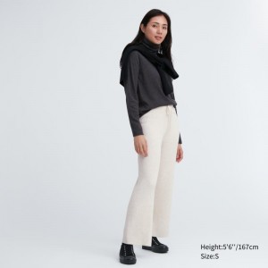 Beige Women Uniqlo Washable Knit Ribbed Pants | USA LFUHD-6407