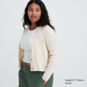 Beige Women Uniqlo Washable Knit Ribbed Long-sleeve Cardigan | USA QDPRL-4385