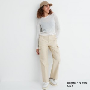 Beige Women Uniqlo Wide Straight Cargo Pants | USA QPYFO-5491