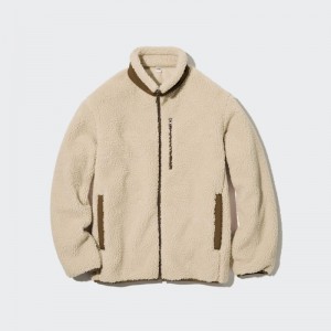 Beige Women Uniqlo Windproof Outer Fleece Jackets | USA KMBIF-6872