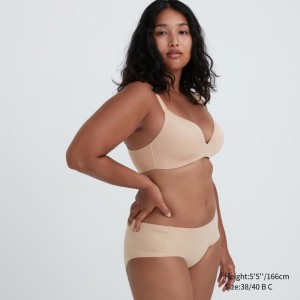 Beige Women Uniqlo Wireless (3d Hold) Bras | USA FJYAC-8549