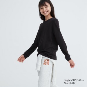 Black Kids Uniqlo Heattech Cotton Crew Neck Long-sleeve (Extra Warm) T Shirts | USA POKBC-7895