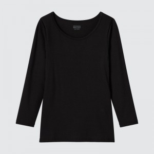 Black Kids Uniqlo Heattech Scoop Neck Long-sleeve T Shirts | USA QVDNU-0459