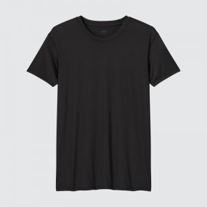 Black Men Uniqlo Airism Crew Neck Short-sleeve T Shirts | USA NMDCP-4158