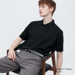 Black Men Uniqlo Airism Regular Collar Polo Shirts | USA JVIWB-2359