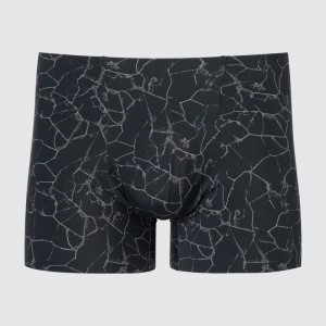 Black Men Uniqlo Airism Seamless Printed Boxer Briefs | USA EZQDO-9405