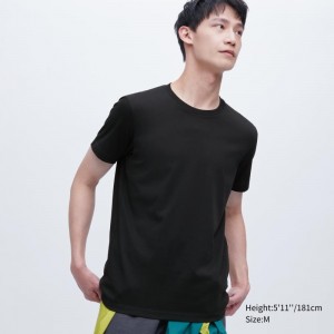 Black Men Uniqlo Dry Crew Neck Short-sleeve Color T Shirts | USA JBSQE-5132