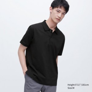 Black Men Uniqlo Dry Pique Short-sleeve Polo Shirts | USA HLMYZ-4972