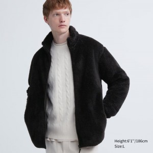 Black Men Uniqlo Fluffy Yarn Fleece Full-zip Jackets | USA TMDJU-1487