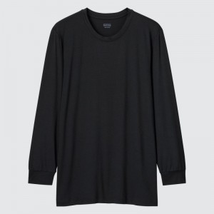 Black Men Uniqlo Heattech Crew Neck Long-sleeve (2021 Edition) T Shirts | USA TIRMX-0583