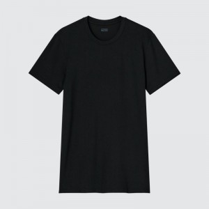 Black Men Uniqlo Heattech Crew Neck Short-sleeve T Shirts | USA QLFAO-8265