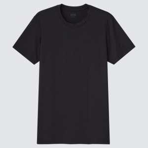 Black Men Uniqlo Heattech Short-sleeve (2021 Edition) T Shirts | USA MUOSA-4259