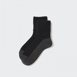 Black Men Uniqlo Heattech Soft Pile Half Socks | USA EIMSC-5674