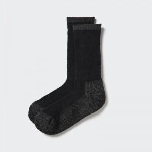 Black Men Uniqlo Heattech Soft Pile Heather Socks | USA DQYCR-3657