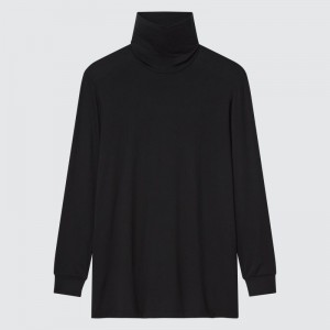 Black Men Uniqlo Heattech Turtleneck T Shirts | USA STJVX-5036