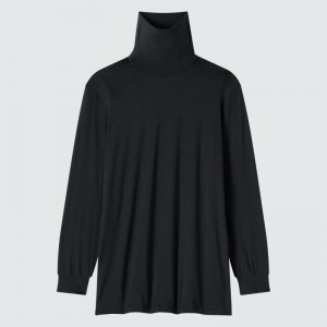 Black Men Uniqlo Heattech Turtleneck T Shirts | USA NCFJE-6175