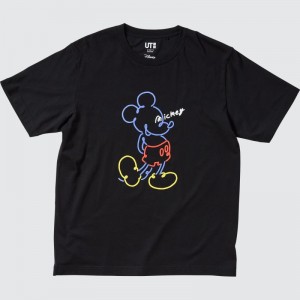 Black Men Uniqlo Mickey Stands Ut (Short-sleeve Graphic) T Shirts | USA IZGDU-8237