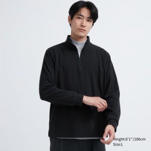 Black Men Uniqlo Smooth Fleece Half-zip T Shirts | USA DXZQS-0462