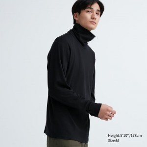 Black Men Uniqlo Soft Brushed Turtleneck Long-sleeve T Shirts | USA HMGAT-6751