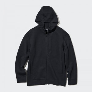 Black Men Uniqlo Stretch Dry Sweat Long-sleeve Full-zip Hoodie | USA VDWMF-9065