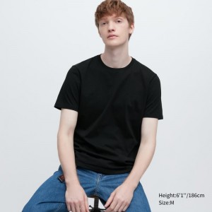 Black Men Uniqlo Supima® Cotton Crew Neck Short-sleeve T Shirts | USA PRJYK-4580